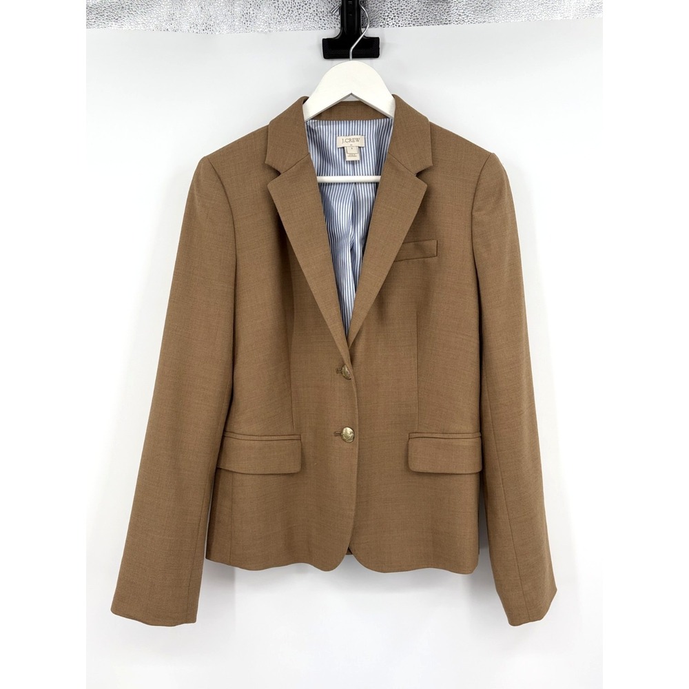 J. Crew Schoolboy Wool Blazer Womens Size 8 Camel Tan Gold Button Classic Preppy
